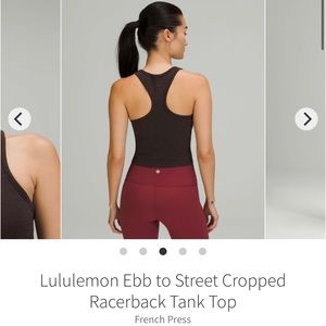 Lululemon ebb to street cropped tank FRENCH PRESS